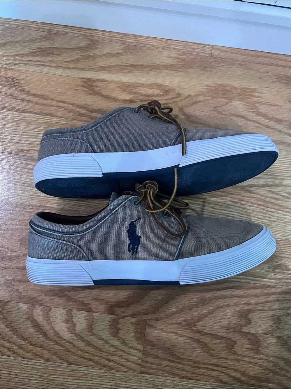 Polo by Ralph Lauren Men’s Grey Canvas Boat Sneaker with White Soles